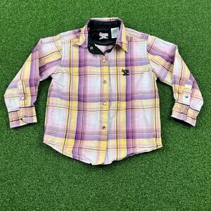 Twenty X Boys Purple Yellow Plaid Long Sleeve Button Up Shirt Sz XXS